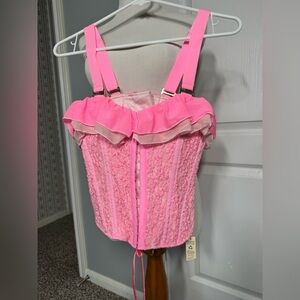 We Are Hah/ Free People Pink Ruffled Corset Top in size Small